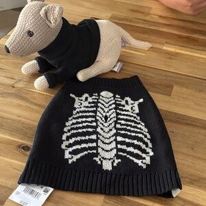 Black Knit Pet Sweater with White Skeleton Graphic